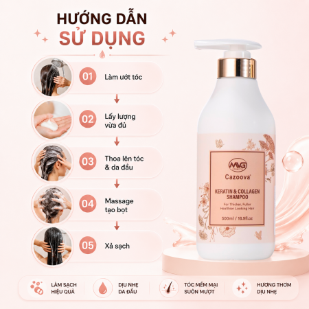 Dầu gội Cazoova Keratin & Collagen 500ml